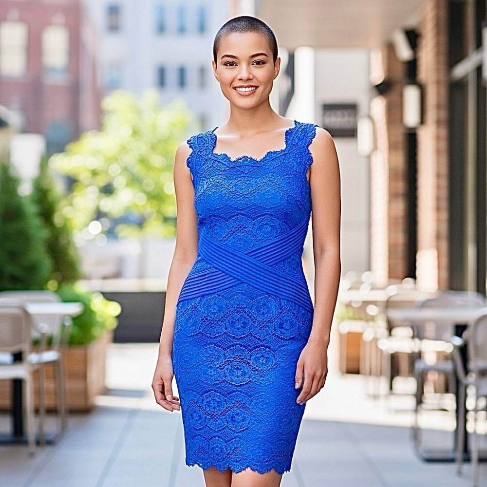Tadashi Shoji Electrifying Blue Lace Fitted Dress 6